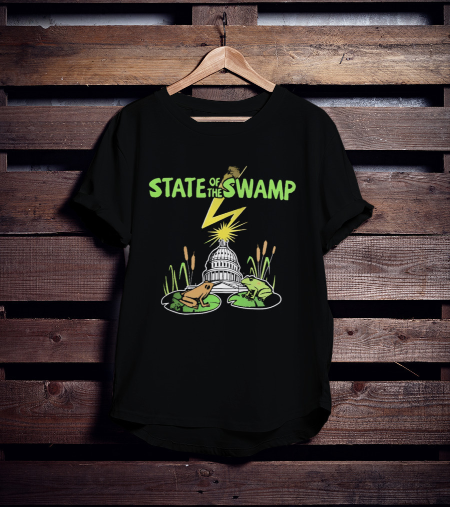 STATE OF THE SWAMP Capitol Frogs And Lightning Bolt Scene T-Shirt