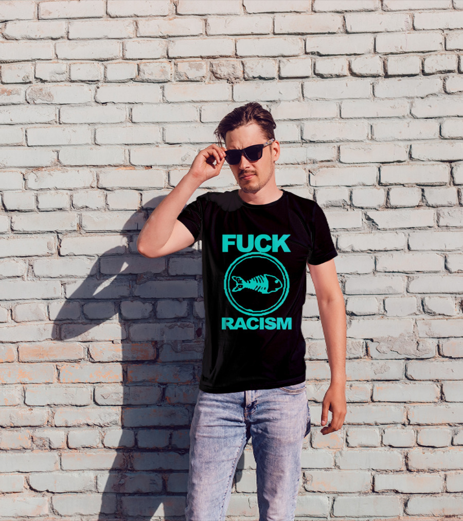 Fuck Racism Fishbone Skeleton Circle T-Shirt