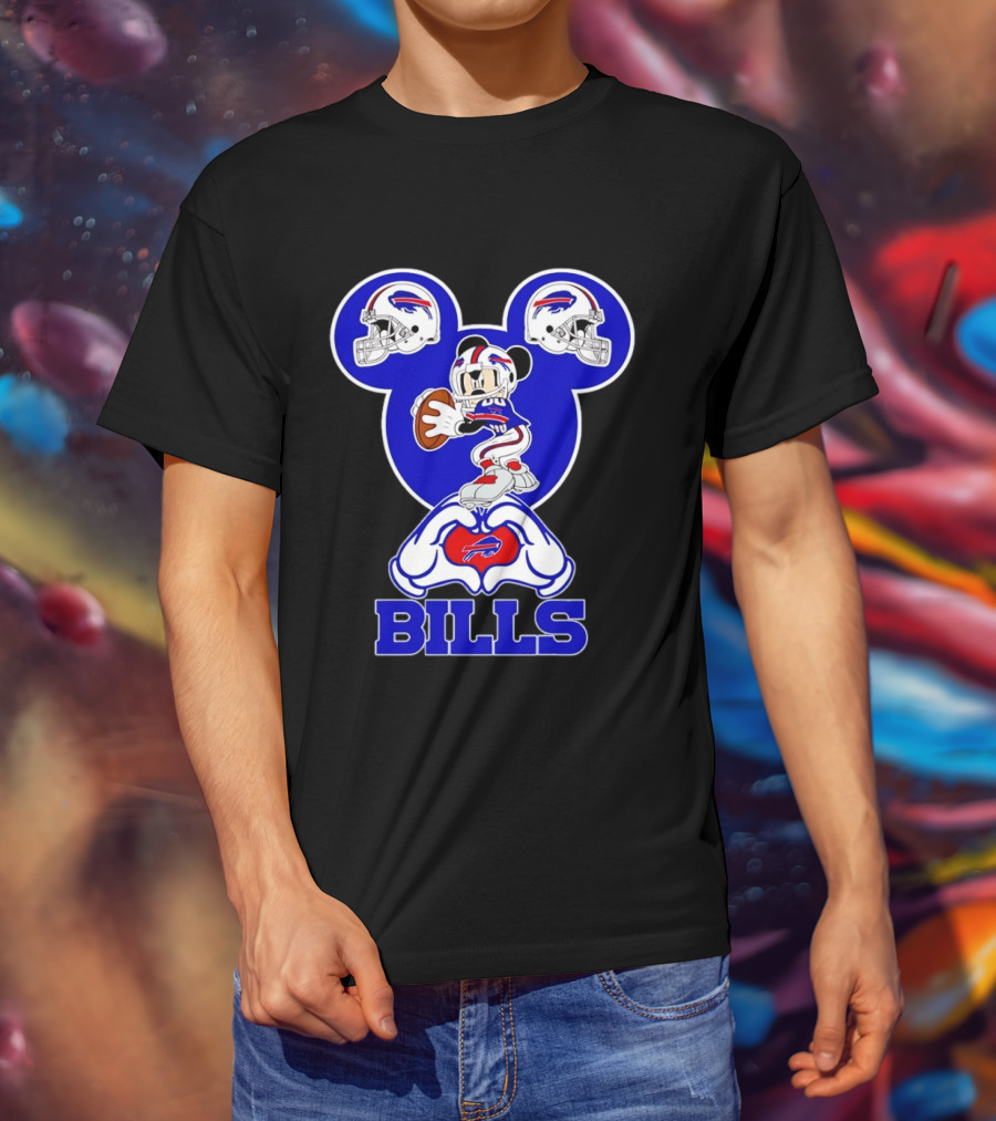 Buffalo Bills Mickey Mouse Football Heart Hands T-Shirt