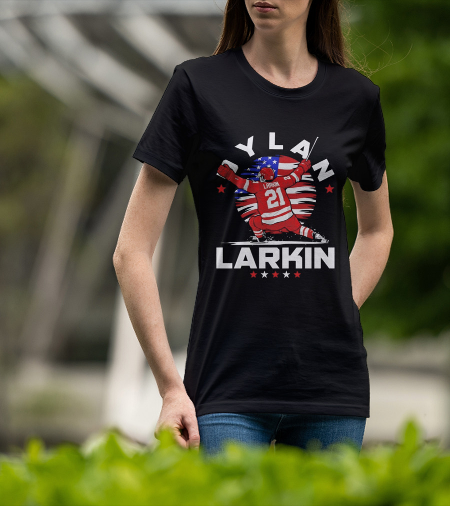 Dylan Larkin 21 USA Flag Celebration Detroit Hockey T-Shirt