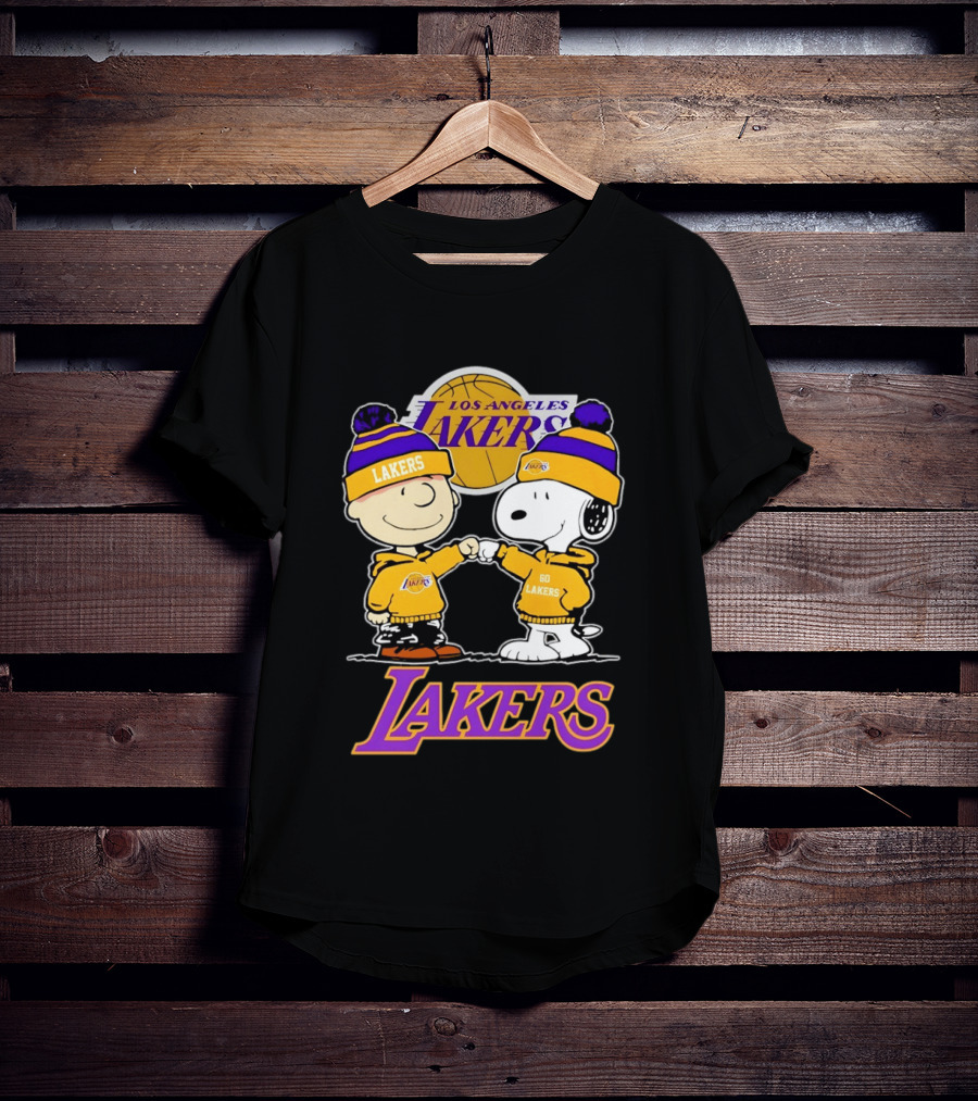 Charlie Brown Snoopy Fist Bump Los Angeles Lakers Basketball Fan Gear T-Shirt