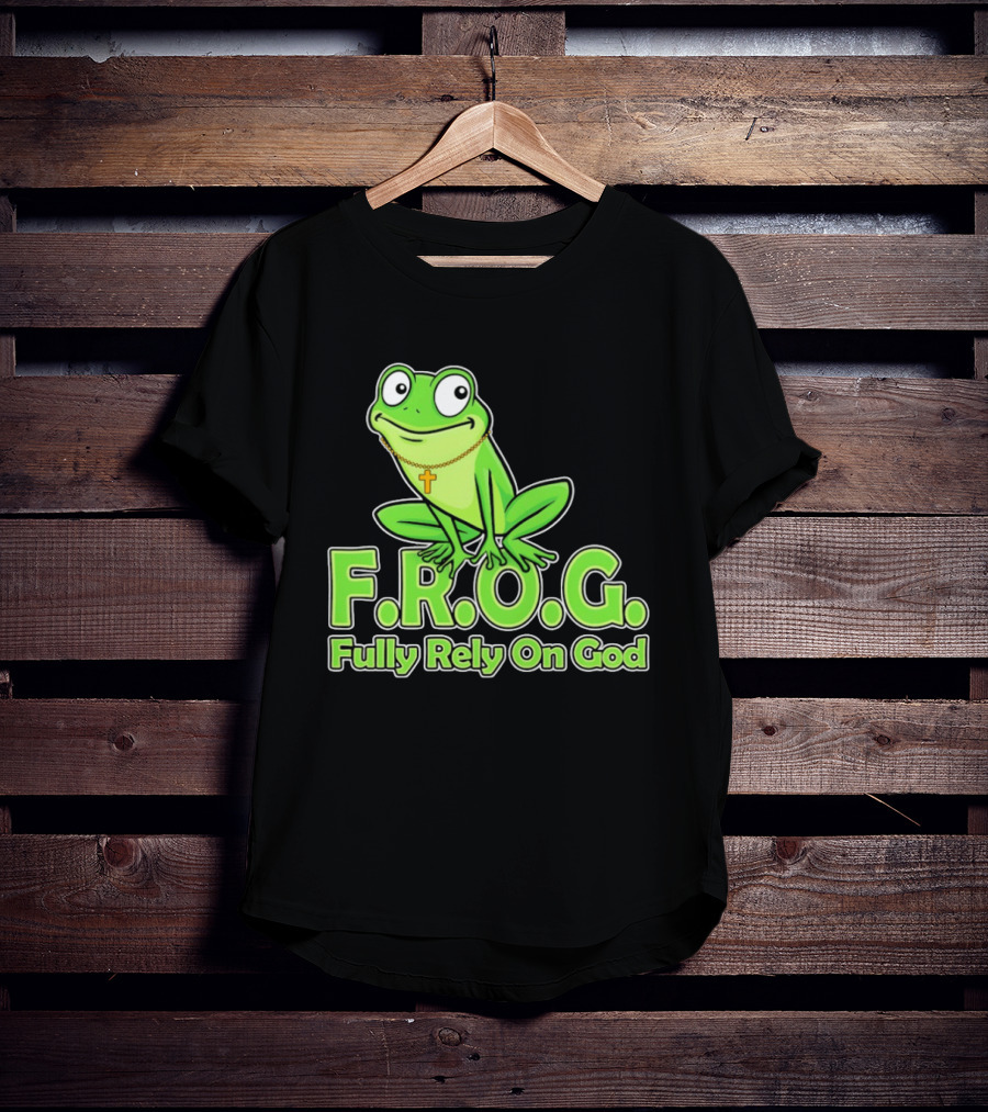 F.R.O.G. Fully Rely On God Frog With Cross Necklace T-Shirt