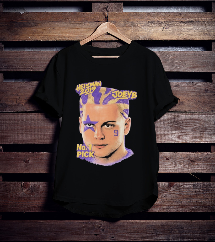 Heisman 2019 Joeyb No 1 Pick Star Face Paint Purple Hair Stripes T-Shirt