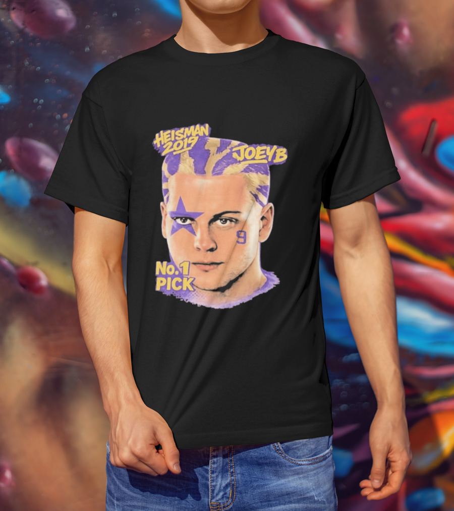 Heisman 2019 Joeyb No 1 Pick Star Face Paint Purple Hair Stripes T-Shirt