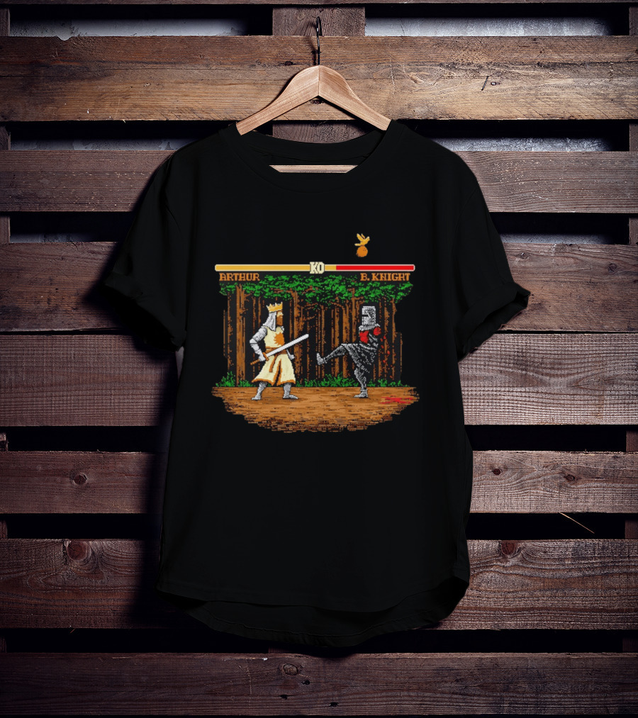 King Arthur Vs Black Knight KO Monty Python And The Holy Grail Pixel Art Forest Duel T-Shirt