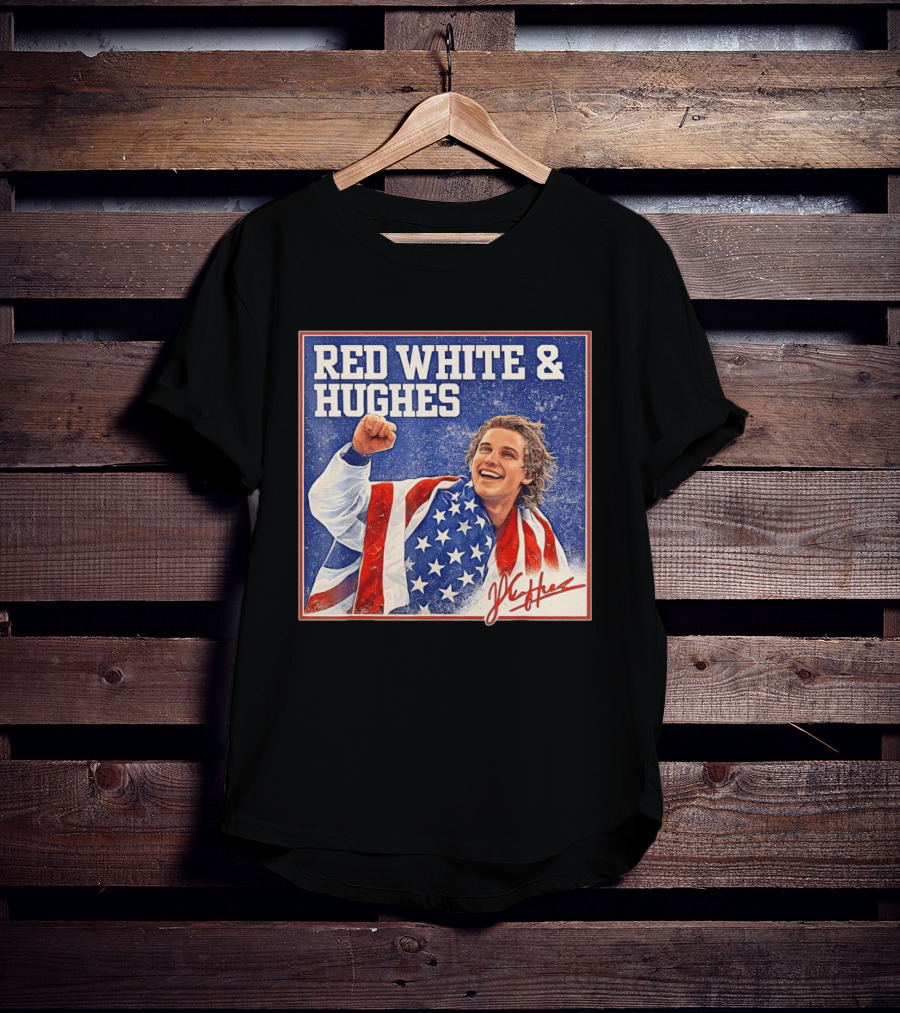 Red White & Hughes USA Jack Hughes Signature Fist Pump Celebration T-Shirt