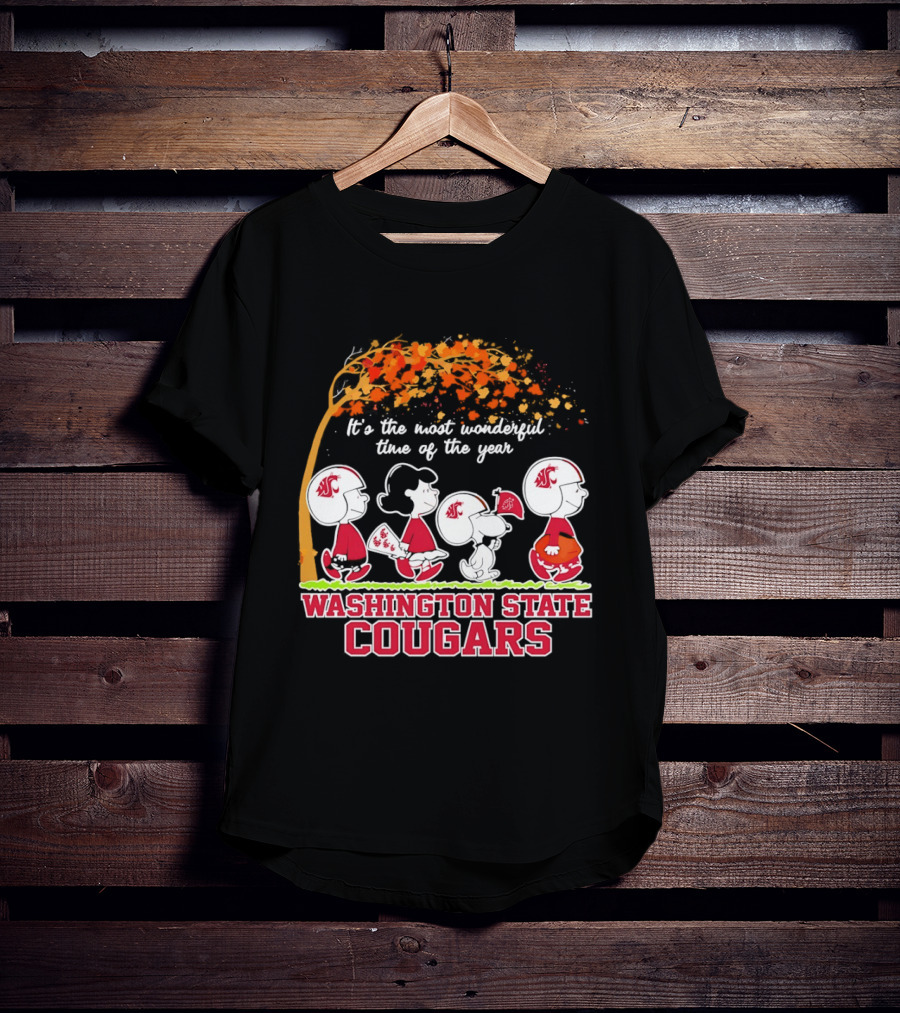 Peanuts It's The Most Wonderful Time Washington State Cougars Charlie Brown Snoopy Woodstock T-Shirt