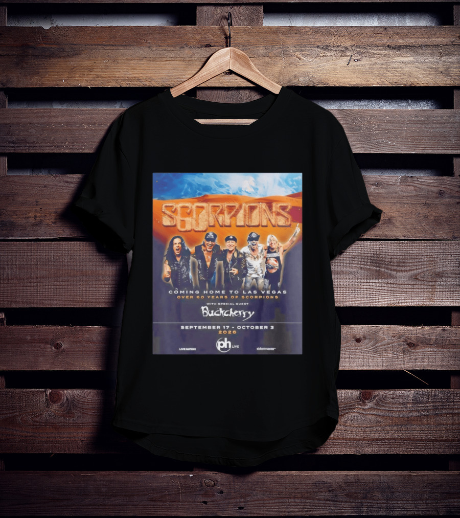 Scorpions Coming Home To Las Vegas Over 60 Years Special Guest Buckcherry September 17 October 3 2026 T-Shirt