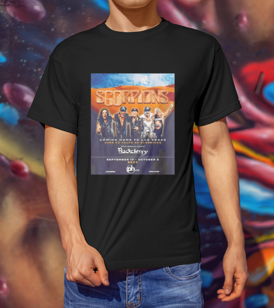 Scorpions Coming Home To Las Vegas Over 60 Years Special Guest Buckcherry September 17 October 3 2026 T-Shirt