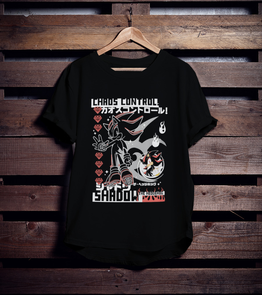 Chaos Control Shadow Soni The Hedgehog Japanese Text Emeralds T-Shirt