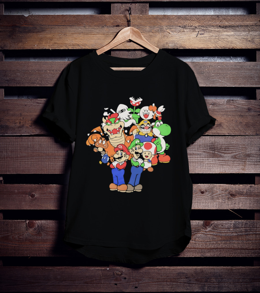 Super Mario Brothers Characters Bowser Yoshi Luigi Toad Wario Bowser Jr. Retro Gaming T-Shirt