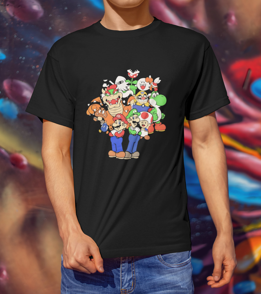 Super Mario Brothers Characters Bowser Yoshi Luigi Toad Wario Bowser Jr. Retro Gaming T-Shirt