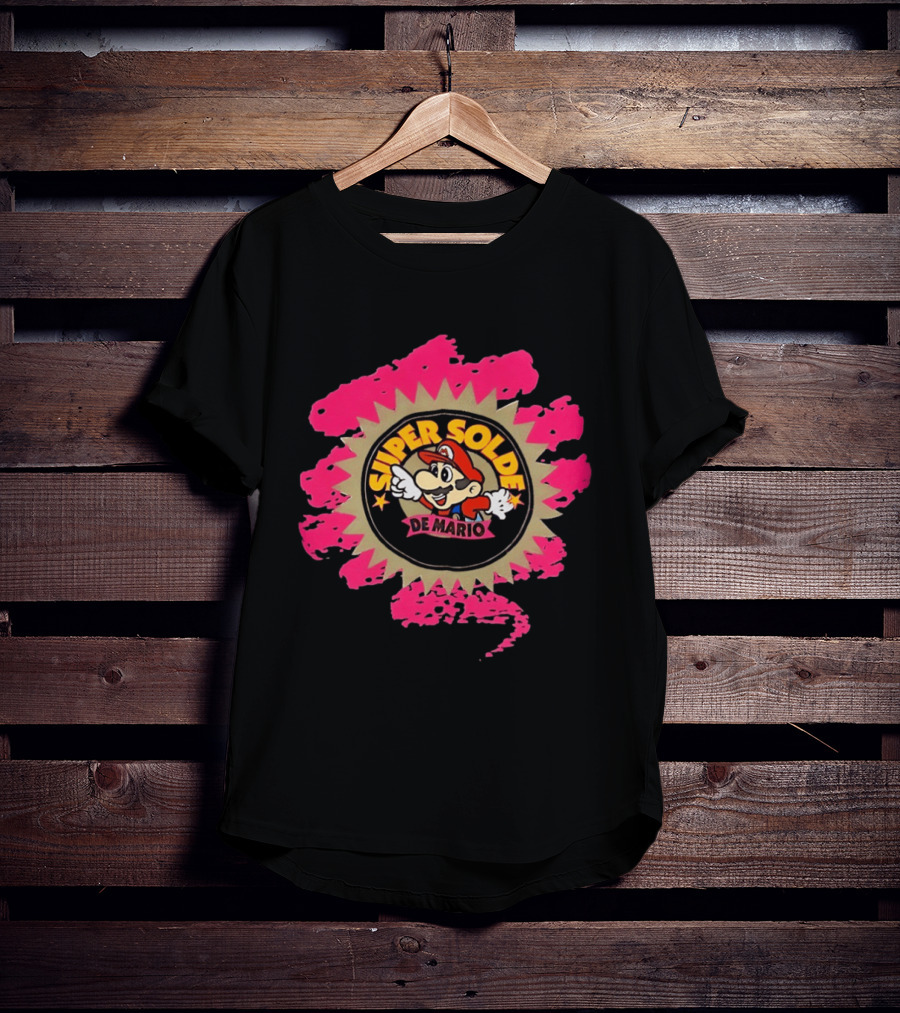 Super Solde De Mario Retro Emblem Burst T-Shirt