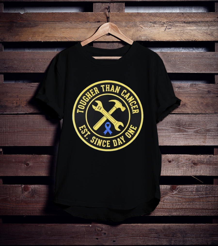 Tougher Than Cancer Est Since Day One Blue Ribbon Wrench Hammer T-Shirt
