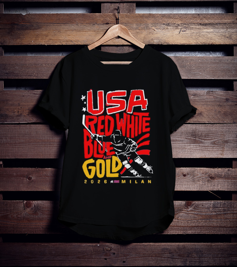 USA Hockey Red White Blue Gold 2026 Milan Sports Event T-Shirt