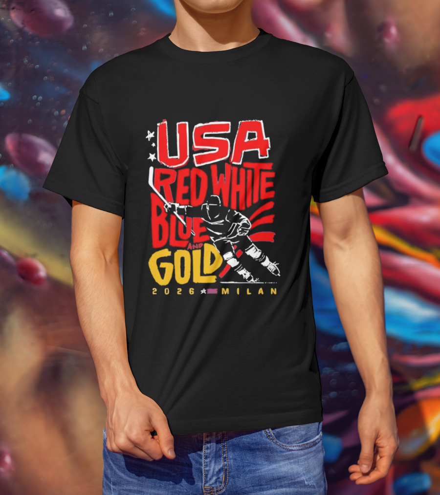USA Hockey Red White Blue Gold 2026 Milan Sports Event T-Shirt