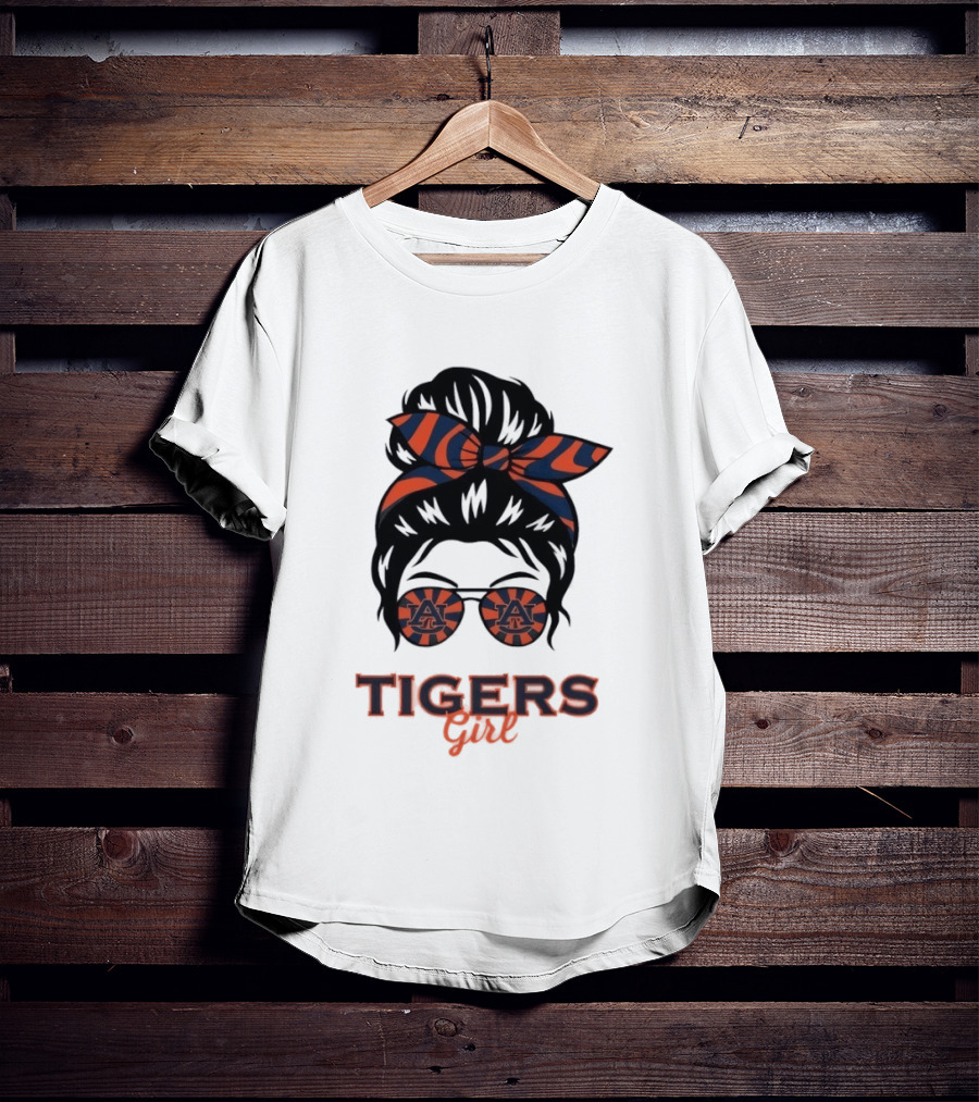 Auburn Tigers Girl Messy Bun Glasses Bow T-Shirt