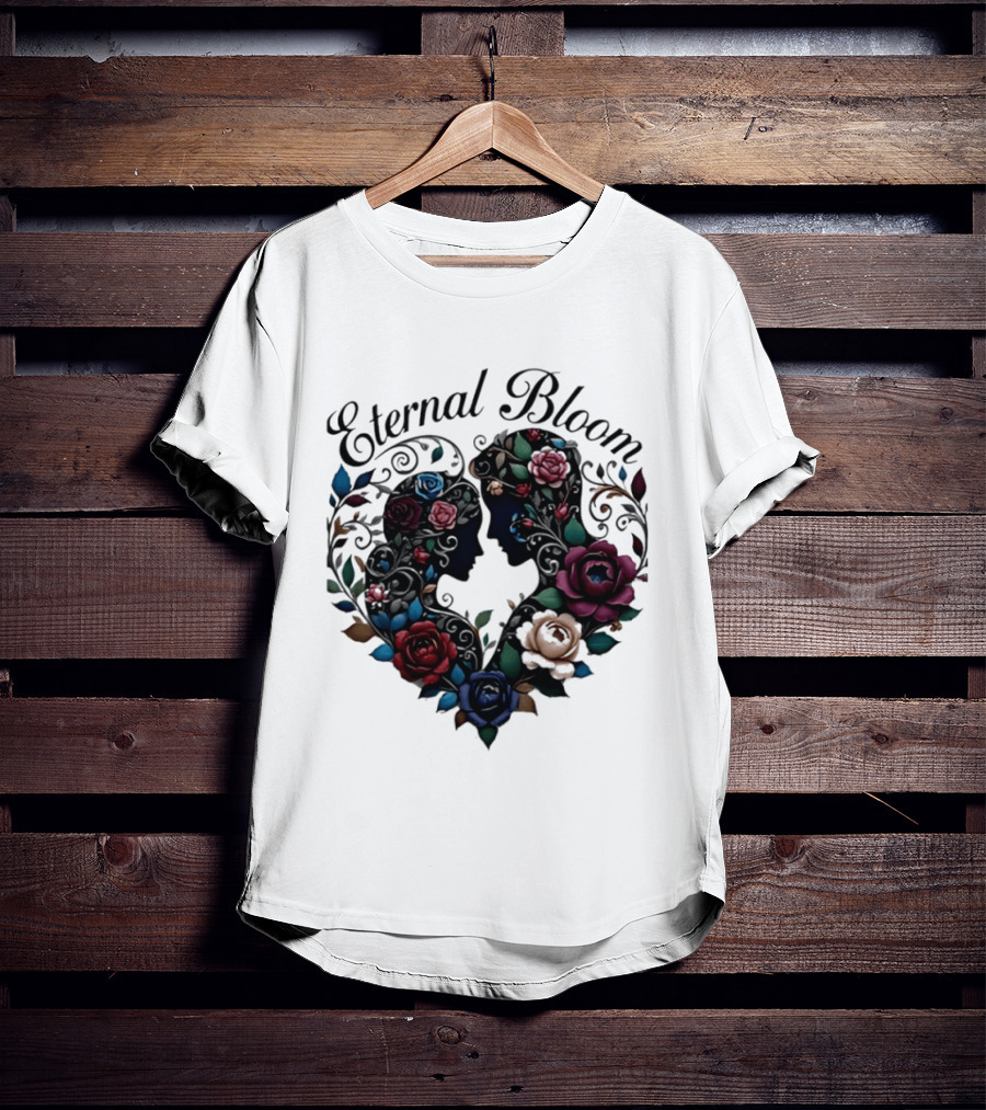 Eternal Bloom Floral Heart Silhouette Valentine Roses T-Shirt