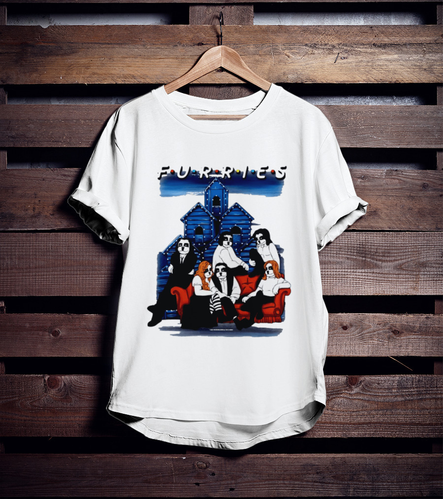 Furries Friends Group Sitting In Front Of Blue Houses T-Shirt