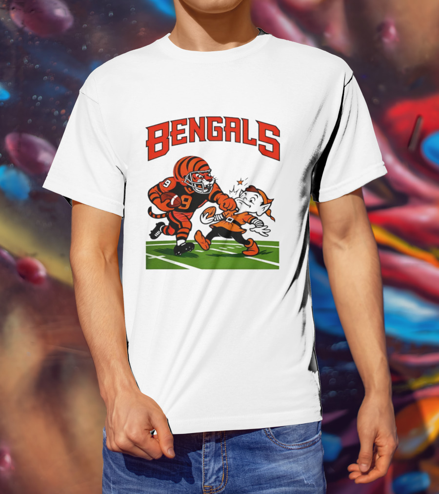 Bengals Tiger Player Tackling Browns Elf Cleveland Rivalry T-Shirt