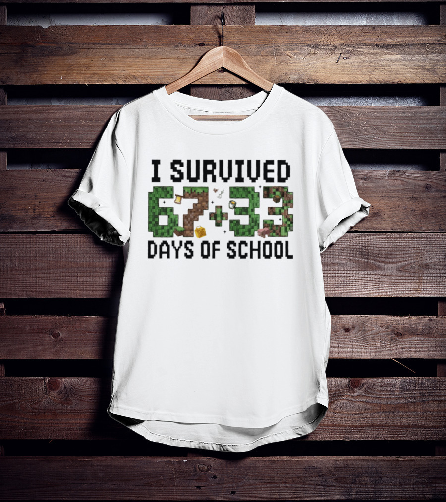 I Survived 67 Plus 33 Days Of School Minecraft Style Blocks T-Shirt