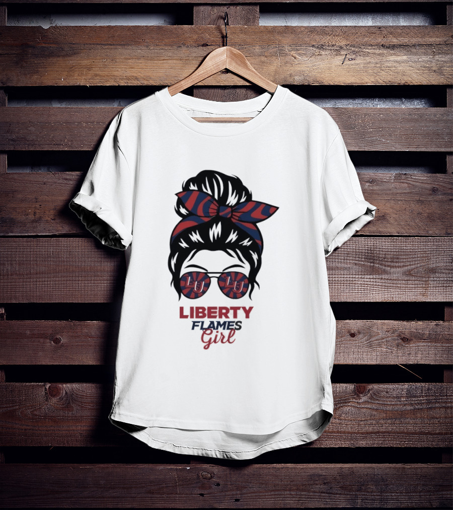 Liberty Flames LU Messy Bun Glasses Bow T-Shirt