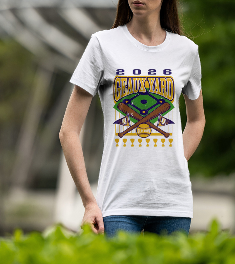 LSU Tigers 2026 Geaux Yard Baseball Field Old Row Bats Flags T-Shirt