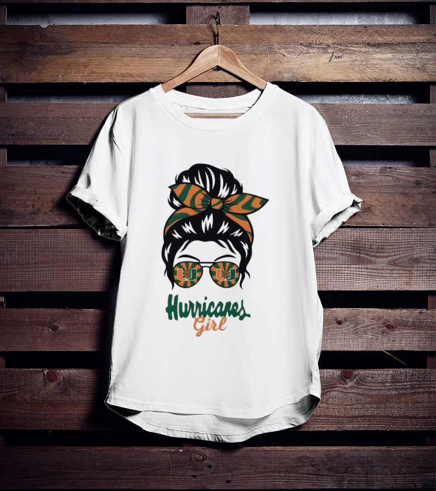 Hurricanes Girl Messy Bun Glasses Bow Fan Gear T-Shirt