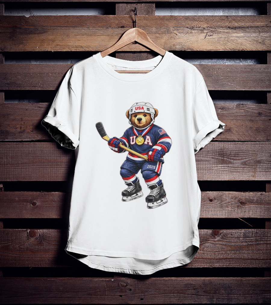 USA Bear Hockey Gold Medal 2026 Olympic Winter Sports Milano Cortina T-Shirt