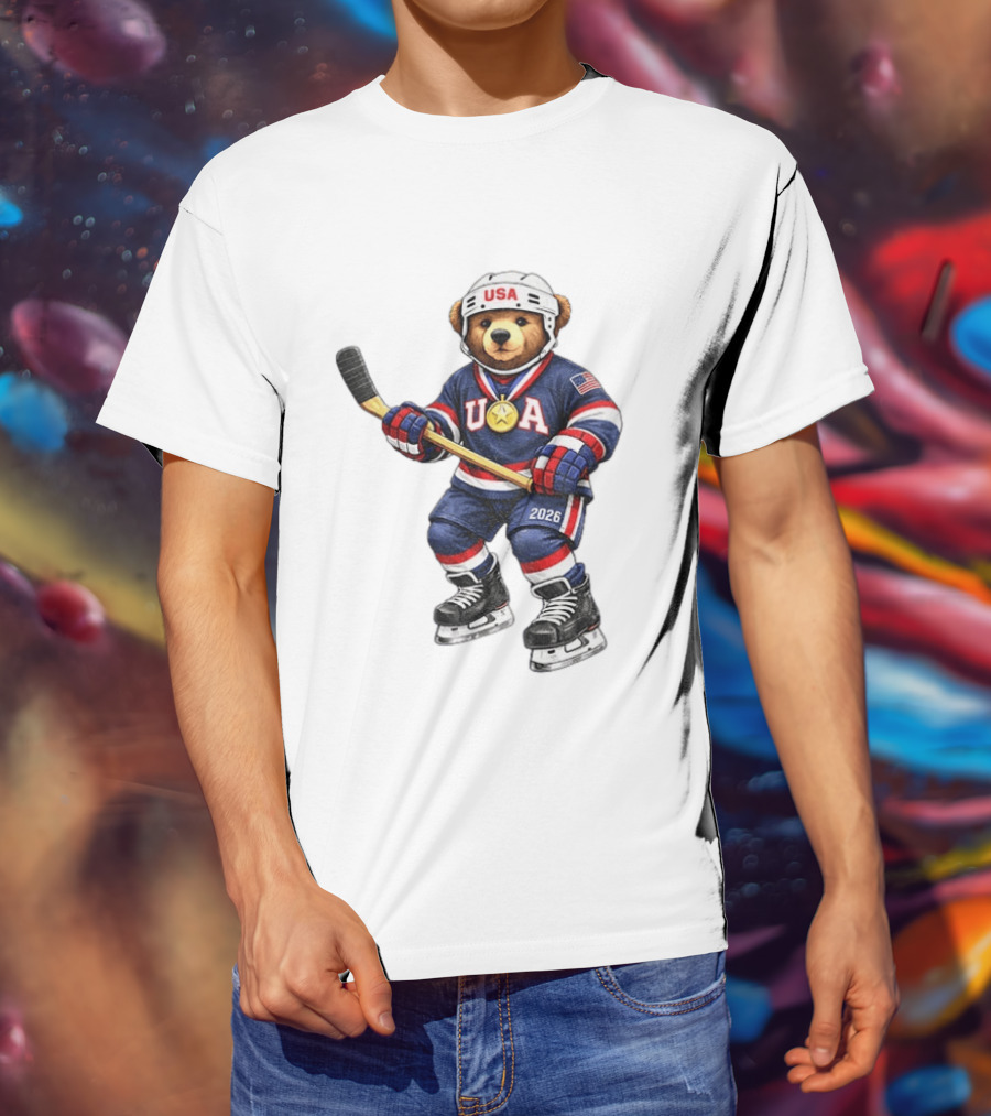 USA Bear Hockey Gold Medal 2026 Olympic Winter Sports Milano Cortina T-Shirt