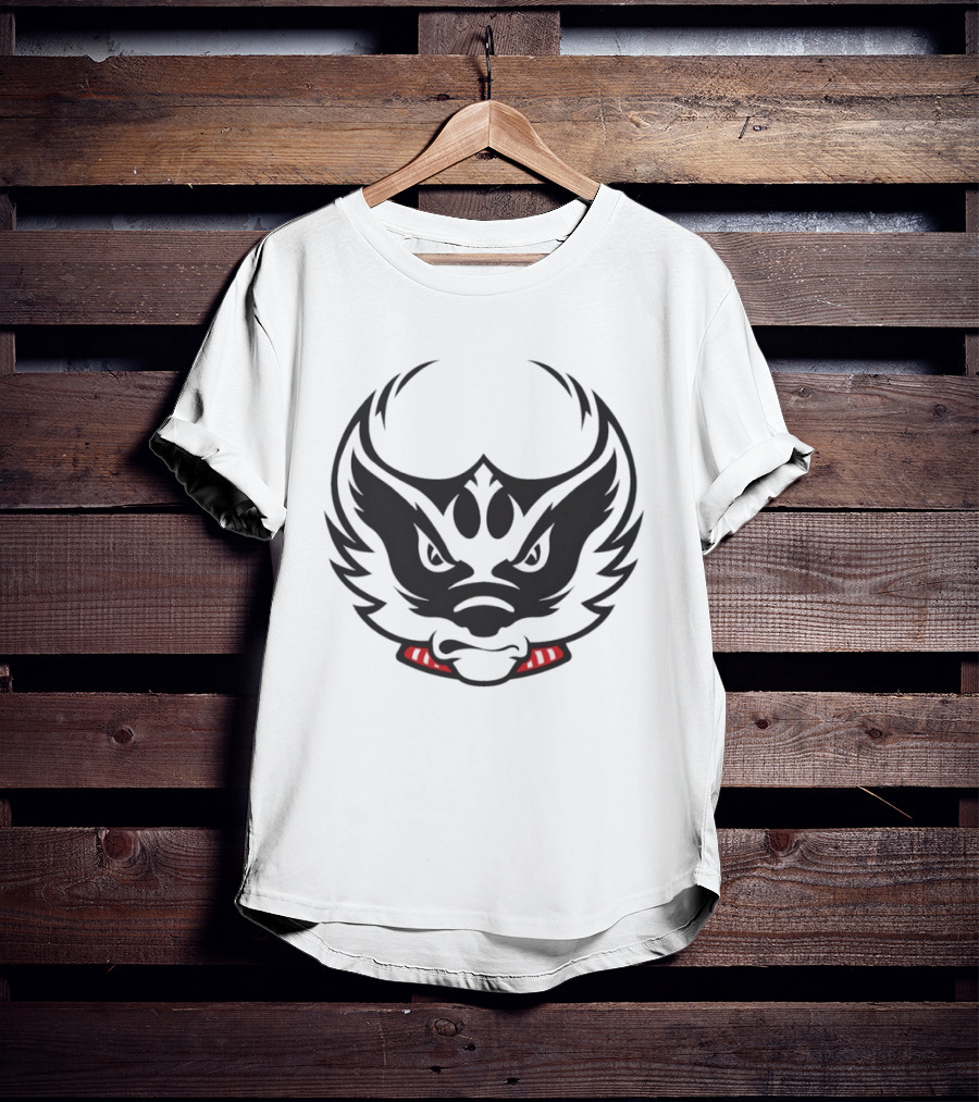Wisconsin Badger Symbol Fierce Expression Red Collar T-Shirt