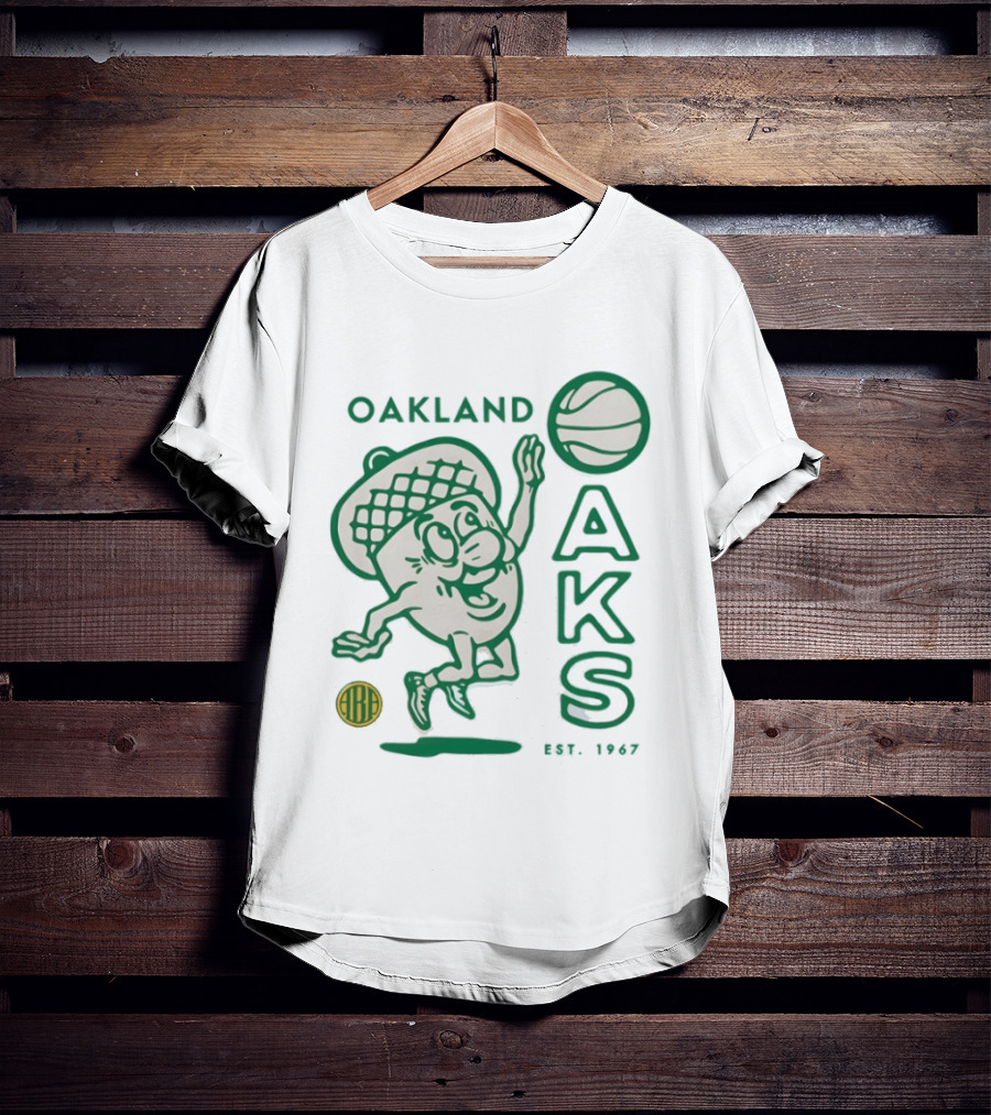 Oakland Oaks ABA 1967 Basketball Cartoon Acorn T-Shirt