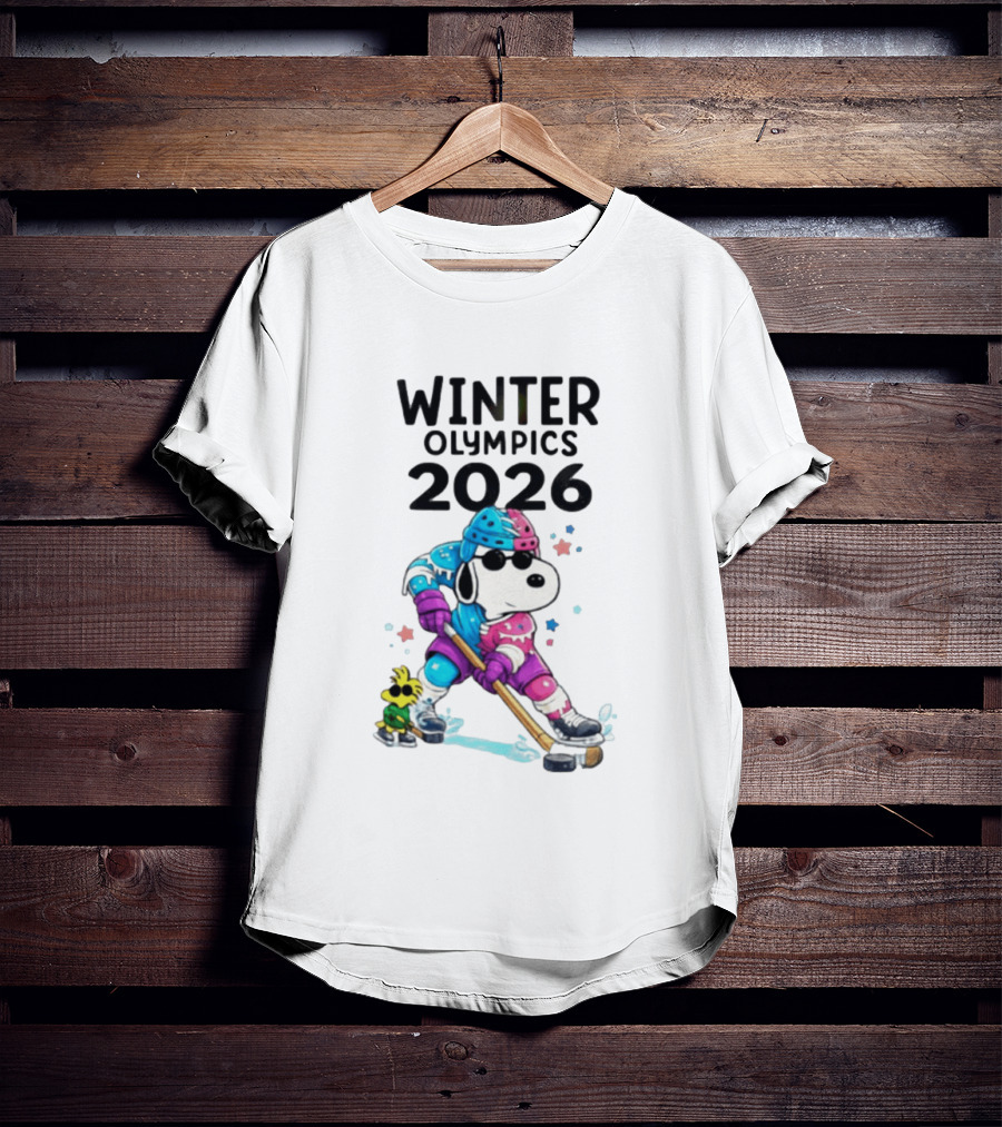 Snoopy Woodstock Winter Olympics 2026 Ice Hockey Milano Cortina T-Shirt