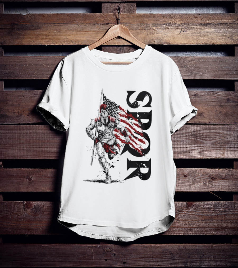 SPQR Roman Legion Knight With USA Flag T-Shirt