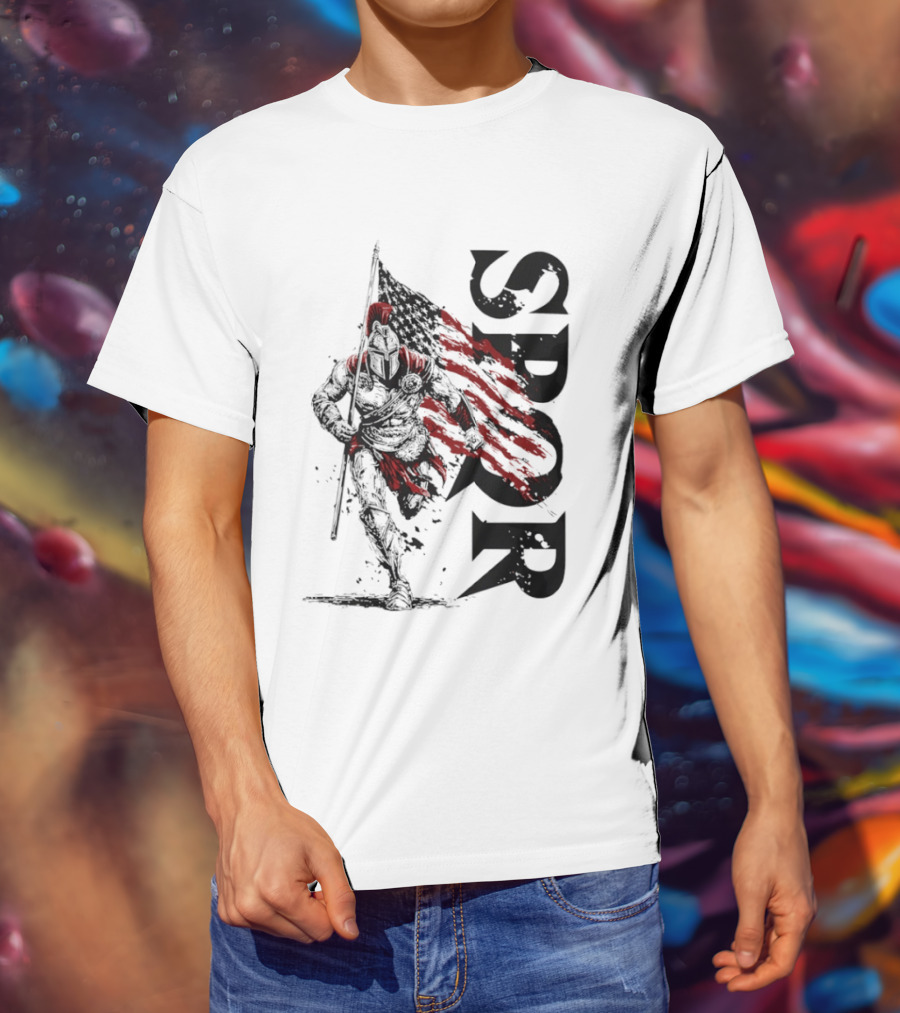 SPQR Roman Legion Knight With USA Flag T-Shirt