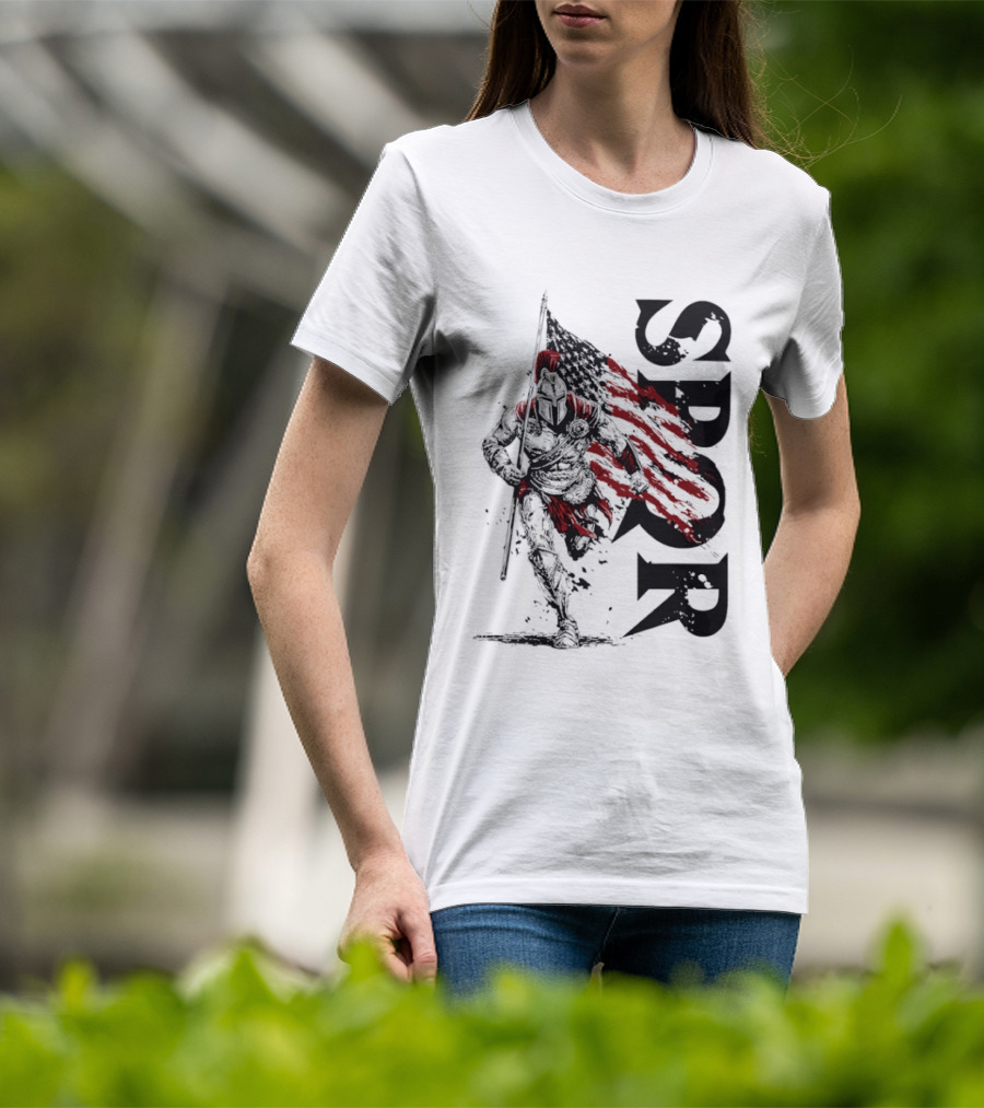 SPQR Roman Legion Knight With USA Flag T-Shirt