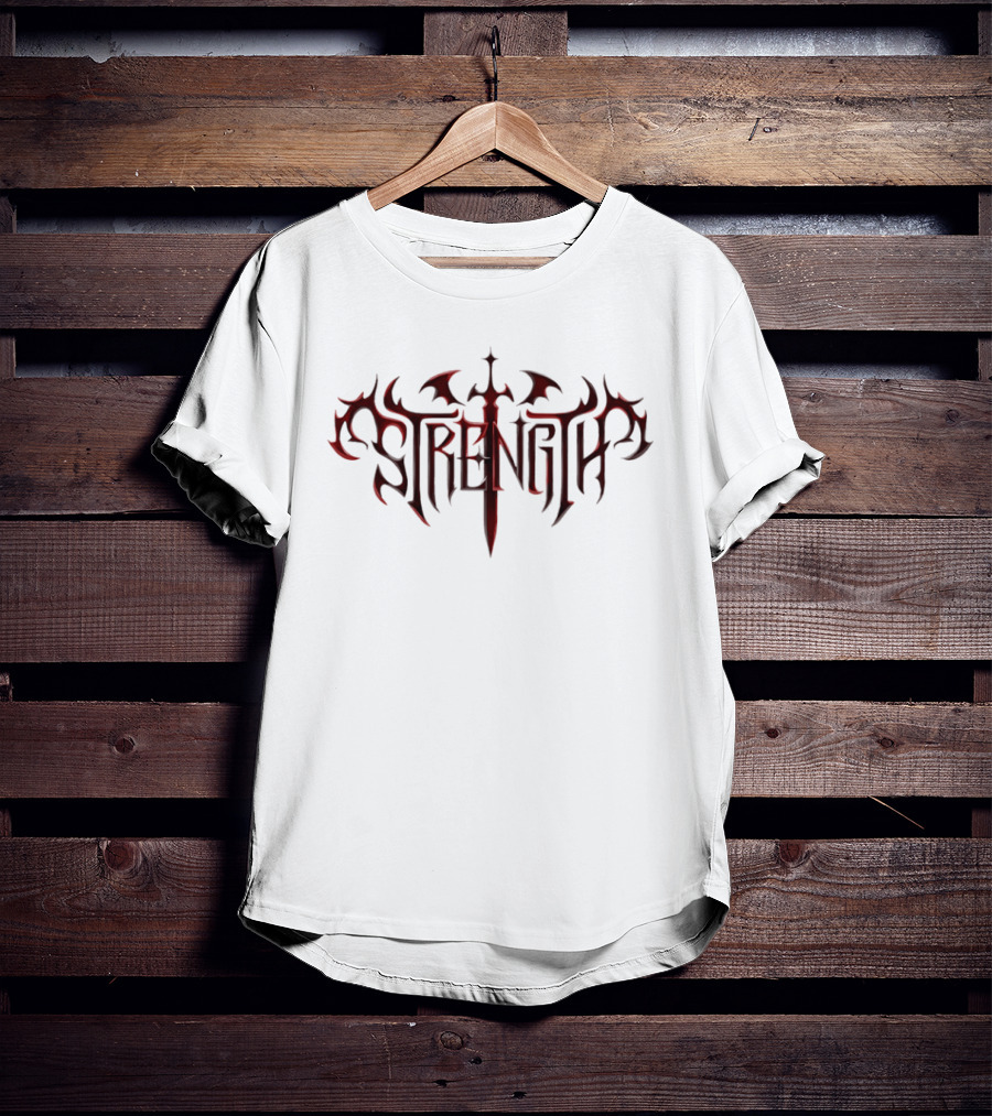 Strength SMP Sword Bat Wings Red Gothic T-Shirt