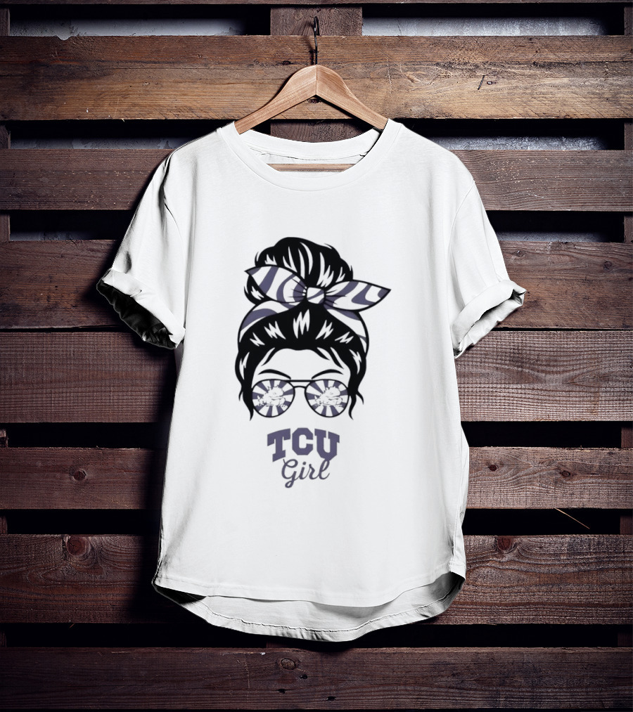TCU Girl Messy Bun Glasses Horned Frogs T-Shirt
