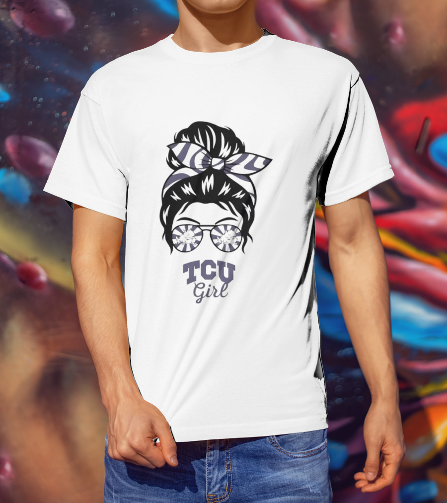 TCU Girl Messy Bun Glasses Horned Frogs T-Shirt