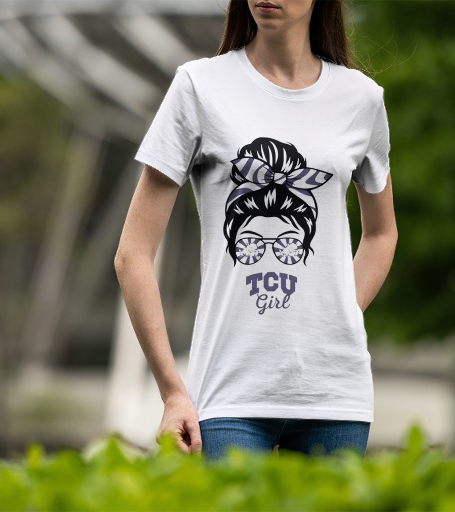 TCU Girl Messy Bun Glasses Horned Frogs T-Shirt