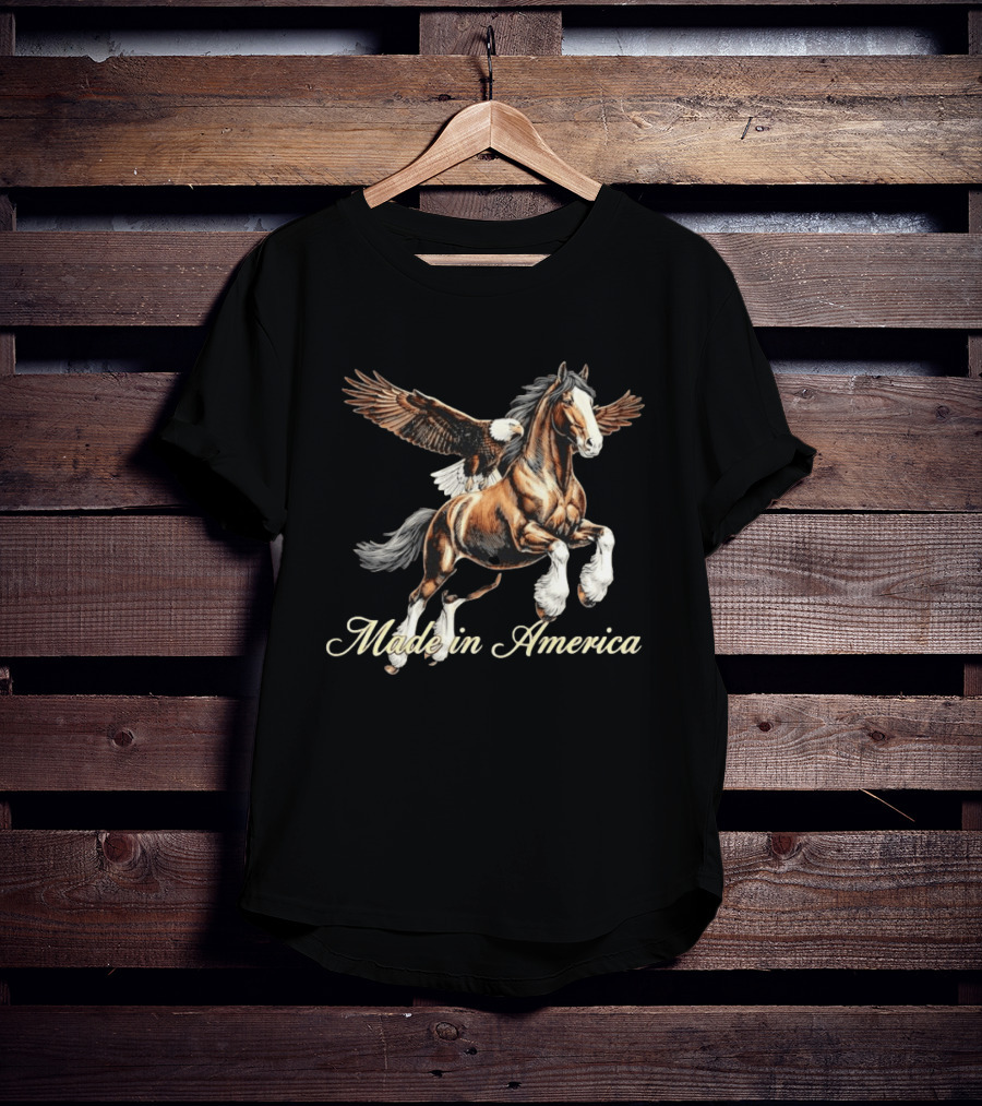 Made In America Bald Eagle And Horse Majestic Symbolism T-Shirt