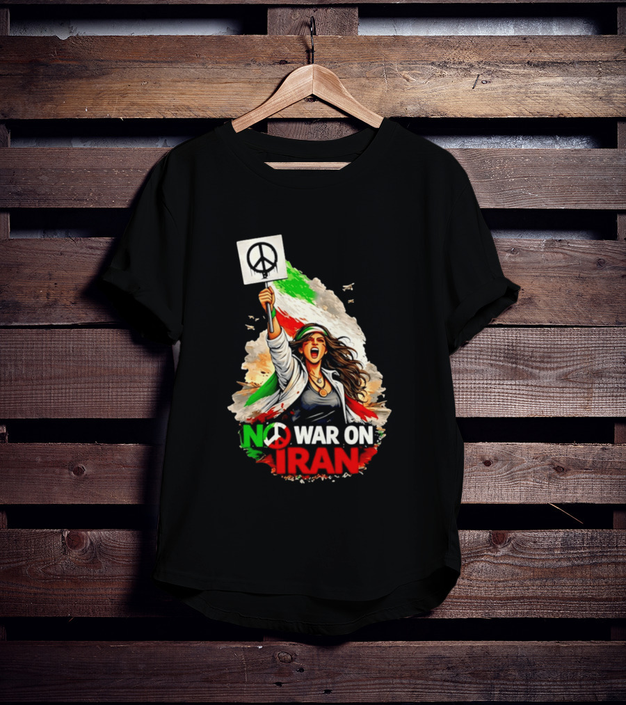 No War On Iran Protest Peace Sign Waving Woman T-Shirt