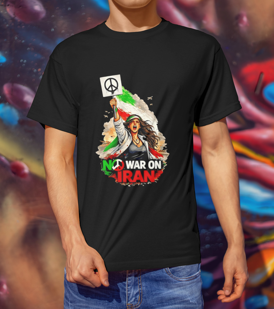 No War On Iran Protest Peace Sign Waving Woman T-Shirt