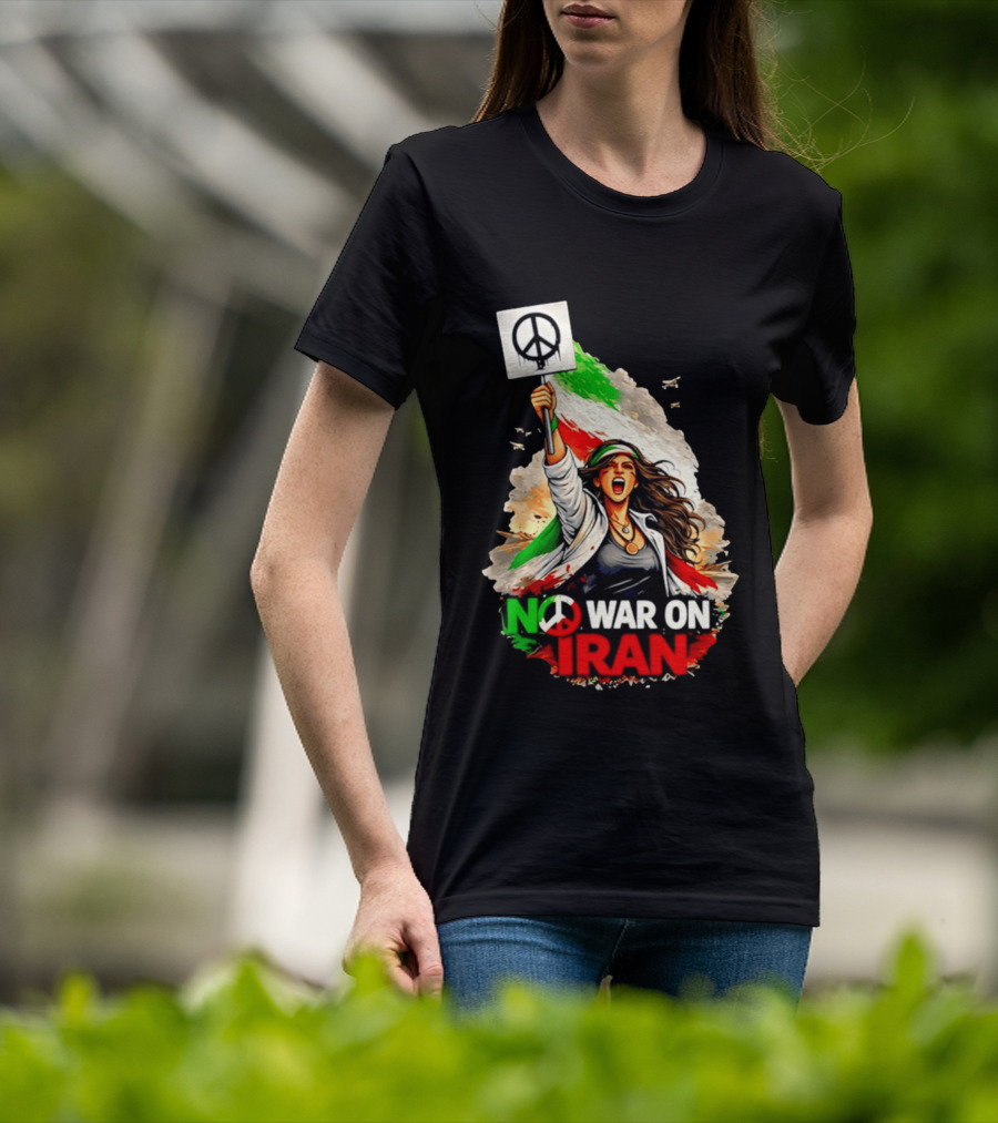 No War On Iran Protest Peace Sign Waving Woman T-Shirt