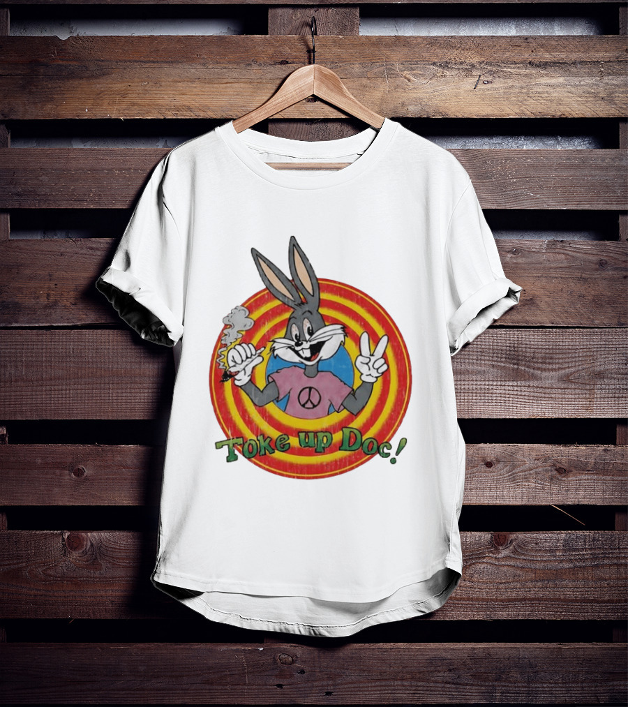Bugs Bunny Looney Tunes Toke Up Doc Peace Sign Smoking Retro Groovy T-Shirt