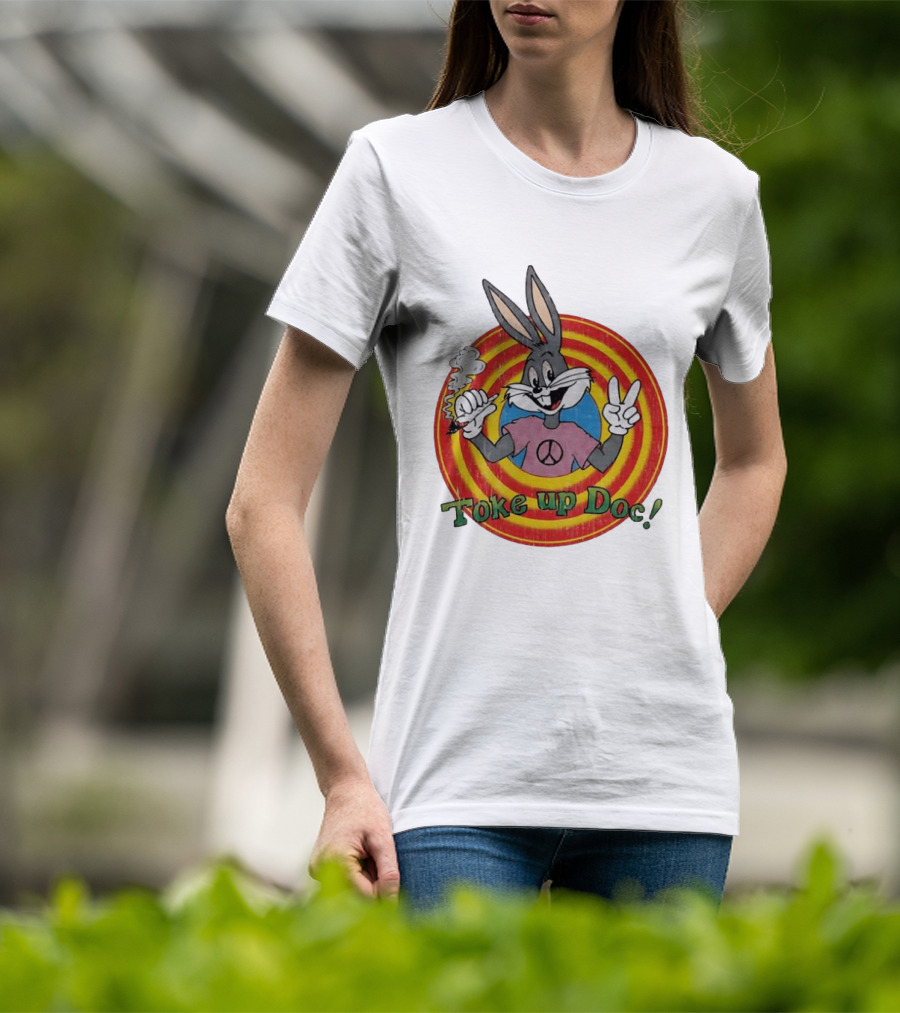 Bugs Bunny Looney Tunes Toke Up Doc Peace Sign Smoking Retro Groovy T-Shirt