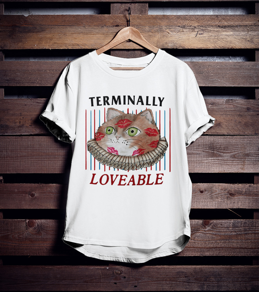 Terminally Loveable Cat With Lipstick Kisses And Collar T-Shirt