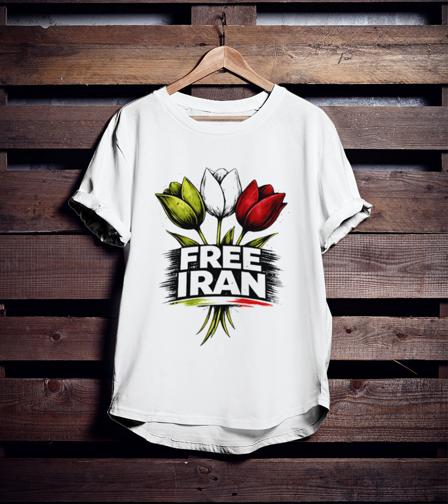 Free Iran Tulips Artwork Bold Protest T-Shirt