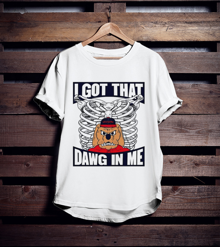 I Got That Dawg In Me Cartoon Southpaw Ribcage Motif T-Shirt