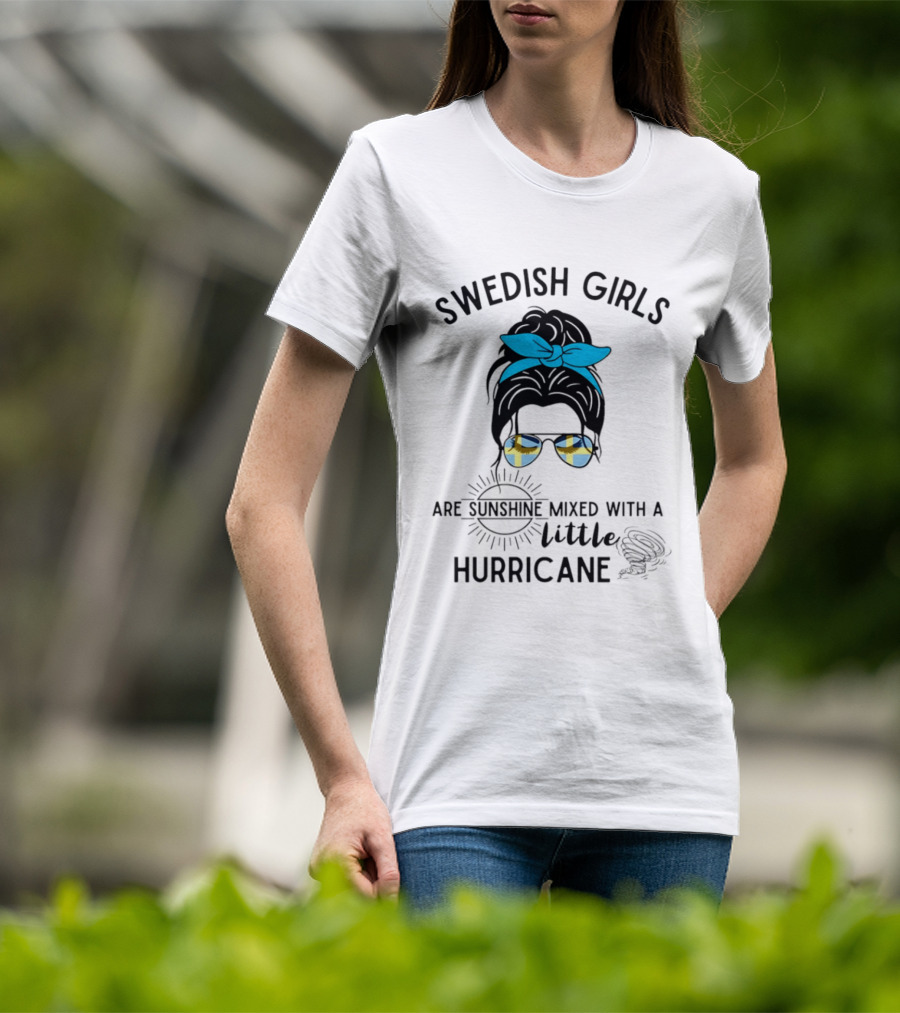 Swedish Girls Are Sunshine Mixed With A Little Hurricane Blue Bow Plaid Sunglasses T-Shirt